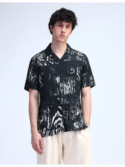 Flying Machine - Black Printed Regular Fit Twill Shirt