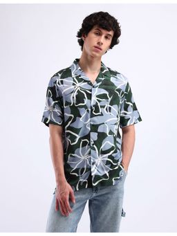 Flying Machine - Grey Floral Print Cuban Collar Shirt