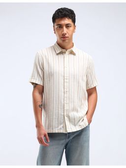 Flying Machine - White Vertical Stripe Dobby Shirt