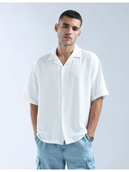 Flying Machine - Men Oversized Fit Self Design White Shirt