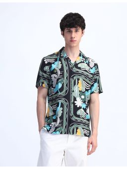 Flying Machine - Men Regular Fit Floral Printed Black Shirt