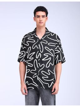 Flying Machine - Men Oversized Fit Abstract Black Shirt