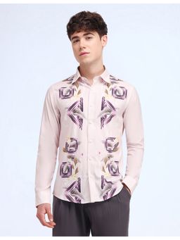 Flying Machine - Men Slim Fit Printed Pink Shirt