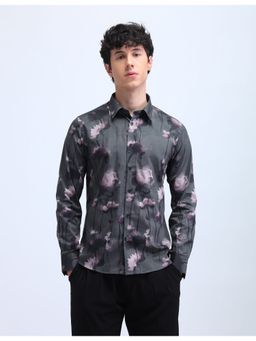 Flying Machine - Men Regular Fit Floral Grey Shirt