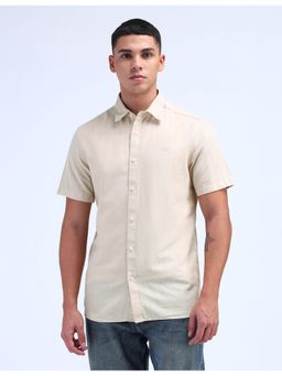 Flying Machine - Men Slim Fit Solid Beige Shirt