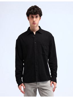 Flying Machine - Men Oversized Fit Textured Black Shirt