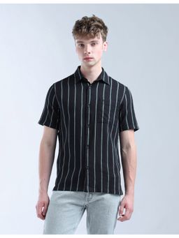 Flying Machine - Men Regular Fit Stripes Black Shirt