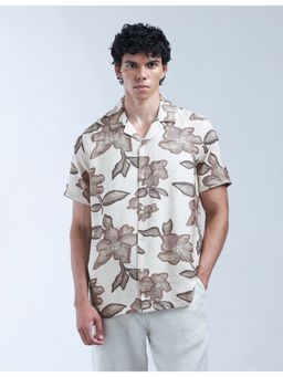 Flying Machine - Men Regular Fit Floral Brown Shirt