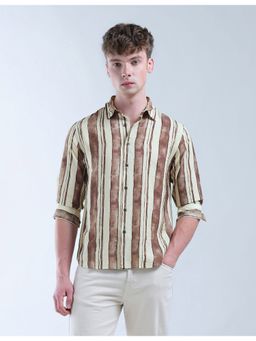 Flying Machine - Men Regular Fit Stripes Brown Shirt