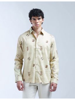 Flying Machine - Men Regular Fit Floral Full Sleeves Brown Shirt