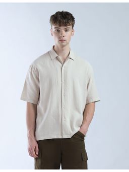 Flying Machine - Men Regular Fit Textured Beige Shirt