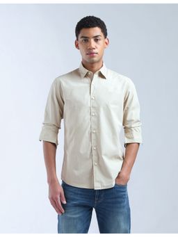Flying Machine - Men Regular Fit Solid Collar Neck Beige Shirt