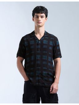 Flying Machine - Men Regular Fit Checks Half Sleeves Black Shirt