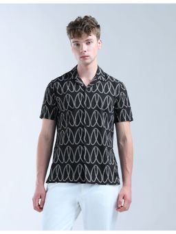 Flying Machine - Regular Fit Geometric Printed Black Men Shirt