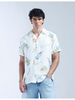 Flying Machine - Men Regular Fit Printed White Shirt