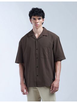 Flying Machine - Men Oversized Fit Textured Brown Shirt