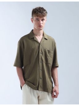 Flying Machine - Men Oversized Fit Self Design Green Shirt