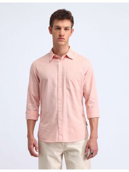 Flying Machine - Men Slim Fit Solid Pink Shirt