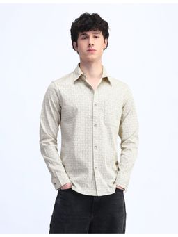 Flying Machine - Men Slim Fit Printed Beige Shirt