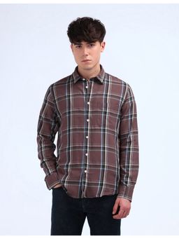Flying Machine - Men Slim Fit Checks Brown Shirt