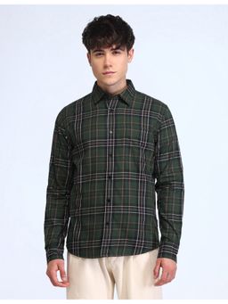 Flying Machine - Men Slim Fit Checks Green Shirt