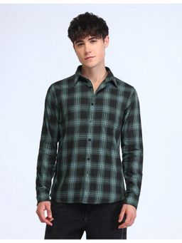 Flying Machine - Men Collar Neck Slim Fit Checks Green Shirt