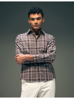 Flying Machine - Men Slim Fit Checks Brown Shirt