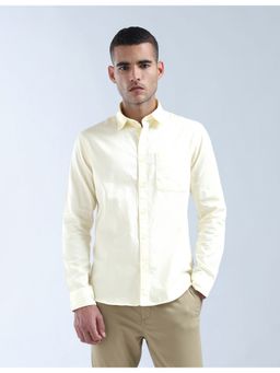 Flying Machine - Men Regular Fit Solid Full Sleeves Yellow Shirt