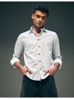 Flying Machine - Men Slim Fit Printed Collar Neck White Shirt