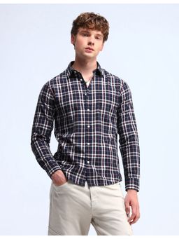 Flying Machine - Men Slim Fit Checks Full Sleeves Blue Shirt