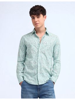 Flying Machine - Men Slim Fit Floral Green Shirt