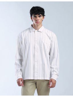 Flying Machine - Men Oversized Fit Stripes White Shirt
