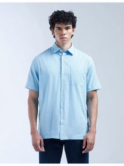 Flying Machine - Men Regular Fit Solid Full Sleeves Blue Shirt