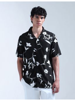 Flying Machine - Men Regular Fit Floral Black Shirt