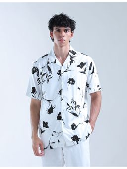 Flying Machine - Men Regular Fit Floral White Shirt