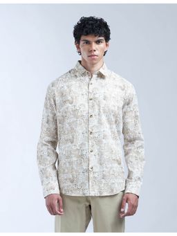 Flying Machine - Men Slim Fit Printed Collar Neck White Shirt