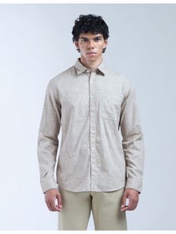 Flying Machine - Men Slim Fit Floral Beige Shirt