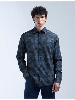 Flying Machine - Men Slim Fit Floral Blue Shirt