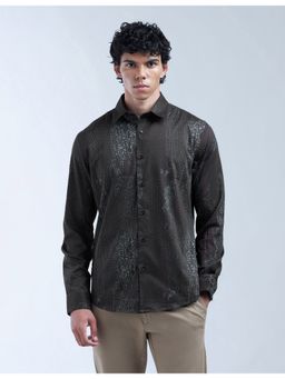 Flying Machine - Men Slim Fit Printed Full Sleeves Black Shirt