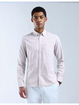 Flying Machine - Men Slim Fit Stripes Pink Shirt