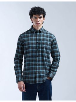 Flying Machine - Men Slim Fit Collar Neck Checks Black Shirt