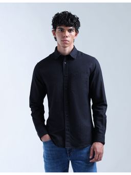 Flying Machine - Men Regular Fit Solid Full Sleeves Blue Shirt