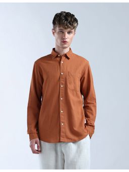 Flying Machine - Men Regular Fit Solid Orange Shirt