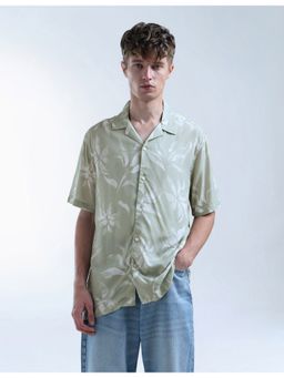 Flying Machine - Men Regular Fit Floral Green Shirt