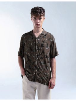 Flying Machine - Men Regular Fit Floral Brown Shirt