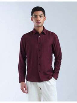 Flying Machine - Men Slim Fit Textured Maroon Shirt