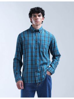 Flying Machine - Blue Slim Fit Tartan Checked Original Button Down Shirt