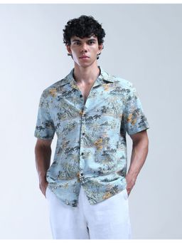 Flying Machine - Men Regular Fit Printed Blue Shirt