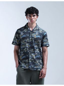 Flying Machine - Men Regular Fit Collar Neck Printed Blue Shirt