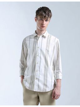 Flying Machine - White Vertical Striped Original Shirt